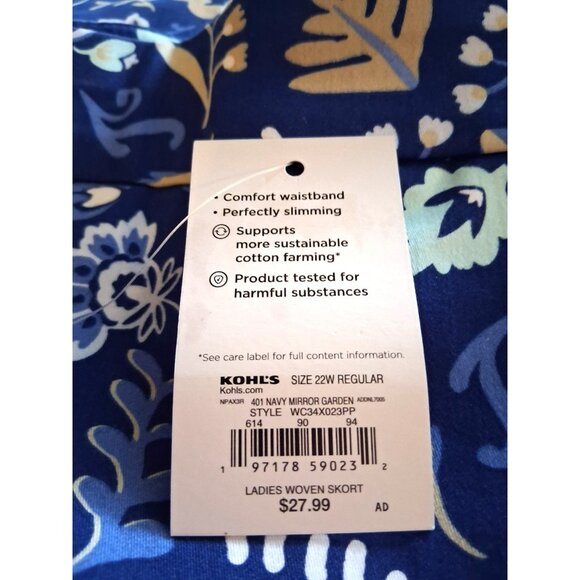 Croft & Barrow The Effortless Stretch Skort Women Size 22W Blue Floral Pockets - Picture 5 of 7